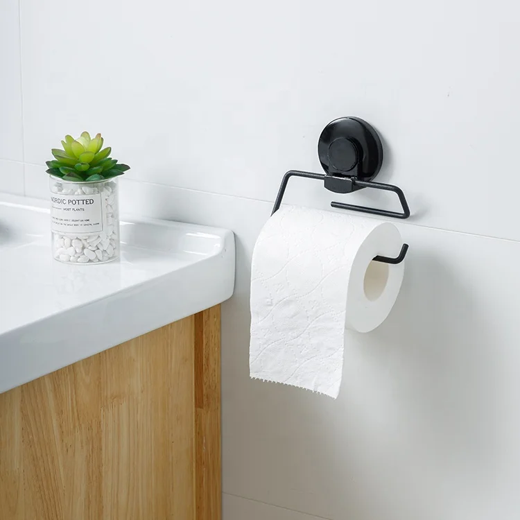 No Drilling Black Wall Mounted Metal Tissue Roll Holder Towel Holder Kitchen Bathroom Toilet Paper Holder