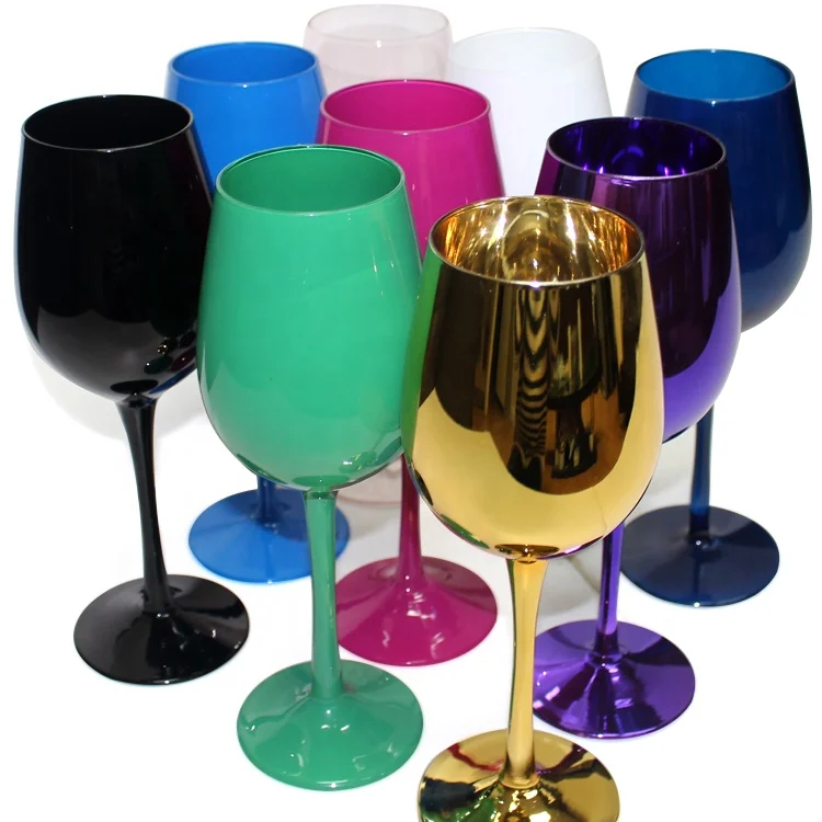 LANGXU 400ml glassware supplier eco-friendly new food grade colored lead free stemed solid black coloured custom wine glasses