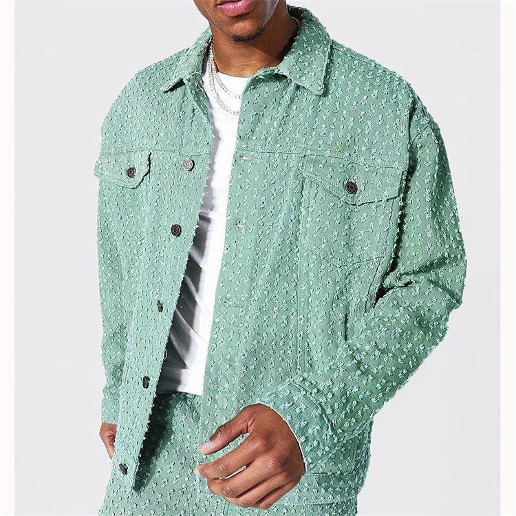 Custom logo high quality autumn oversized distressed interest denim jacket for men 2021