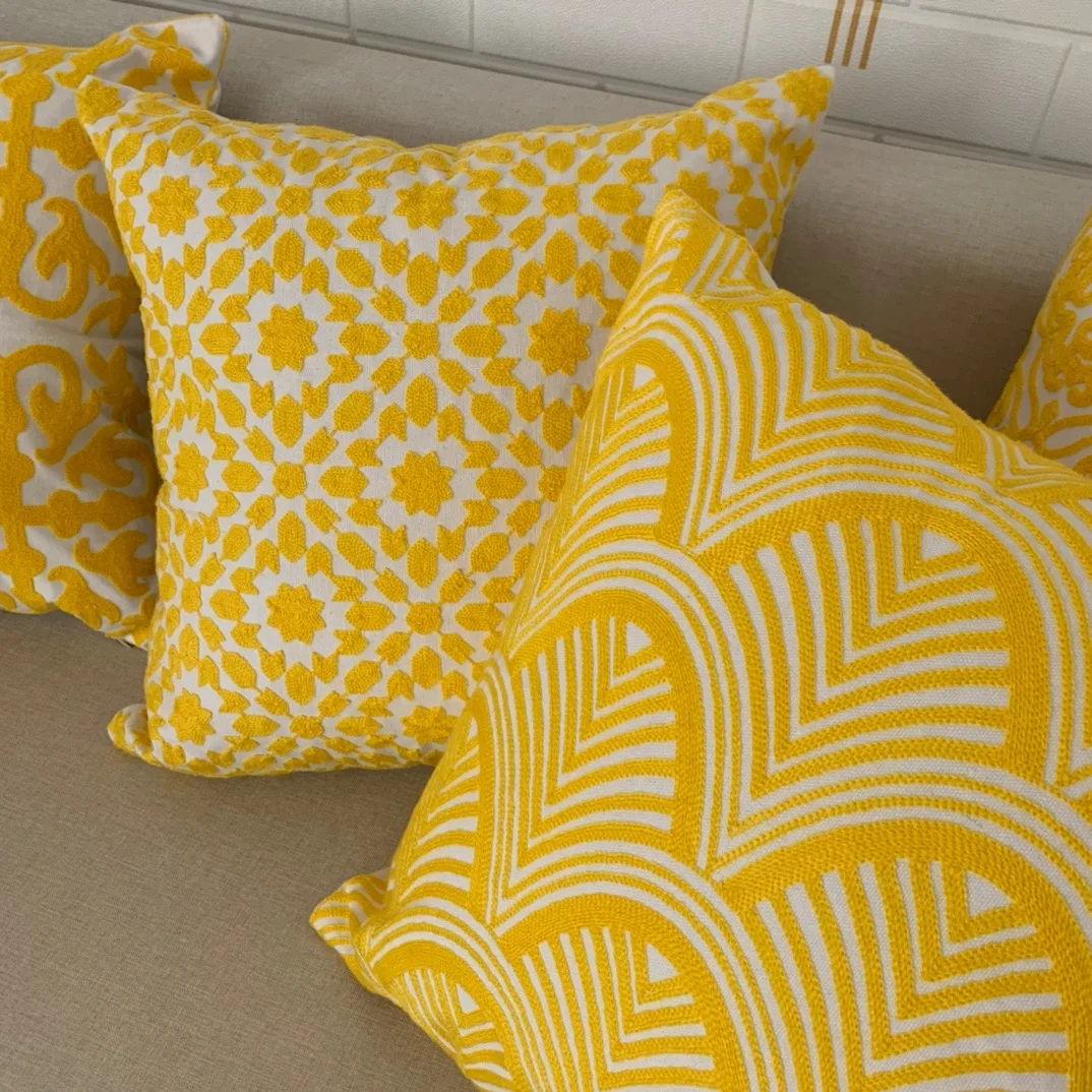 Innermor Gold Yellow Autumn Cotton Beige Natural Geo pattern Home decoration Throw Pillow Case Embroidered Cushion Cover