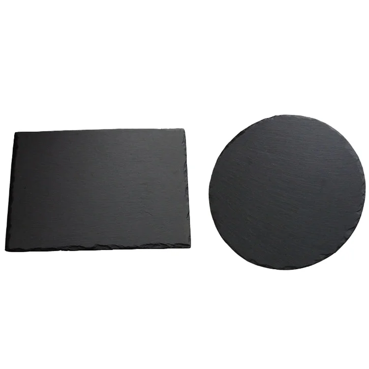 Natural Stone Kitchen Dinner Food Plates Cheese Cutting Board China Goods Wholesale Round Serving High Quality Black Slate Dish