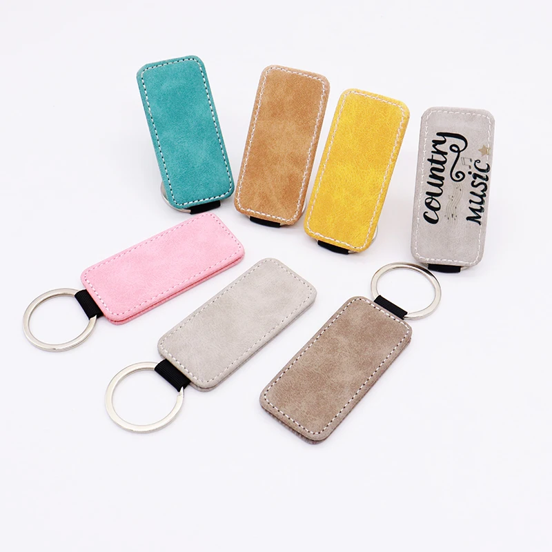 Different Shapes Color Design Car Pendant Custom Keychain Logo Blank Sublimation PU Leather Key Chain wholesale