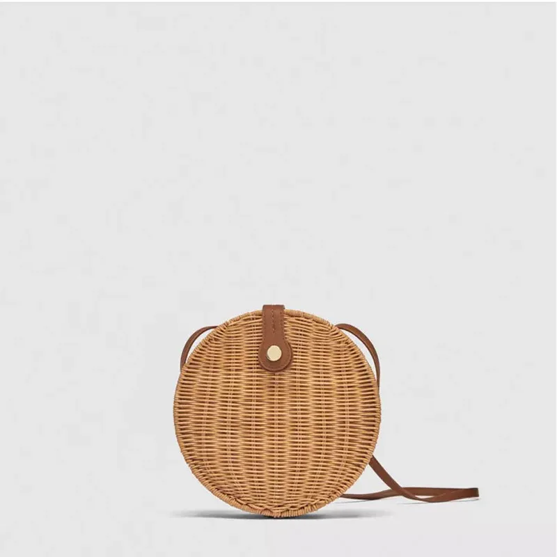 High quality portable lightweight cheap round summer rattan bag indonesia