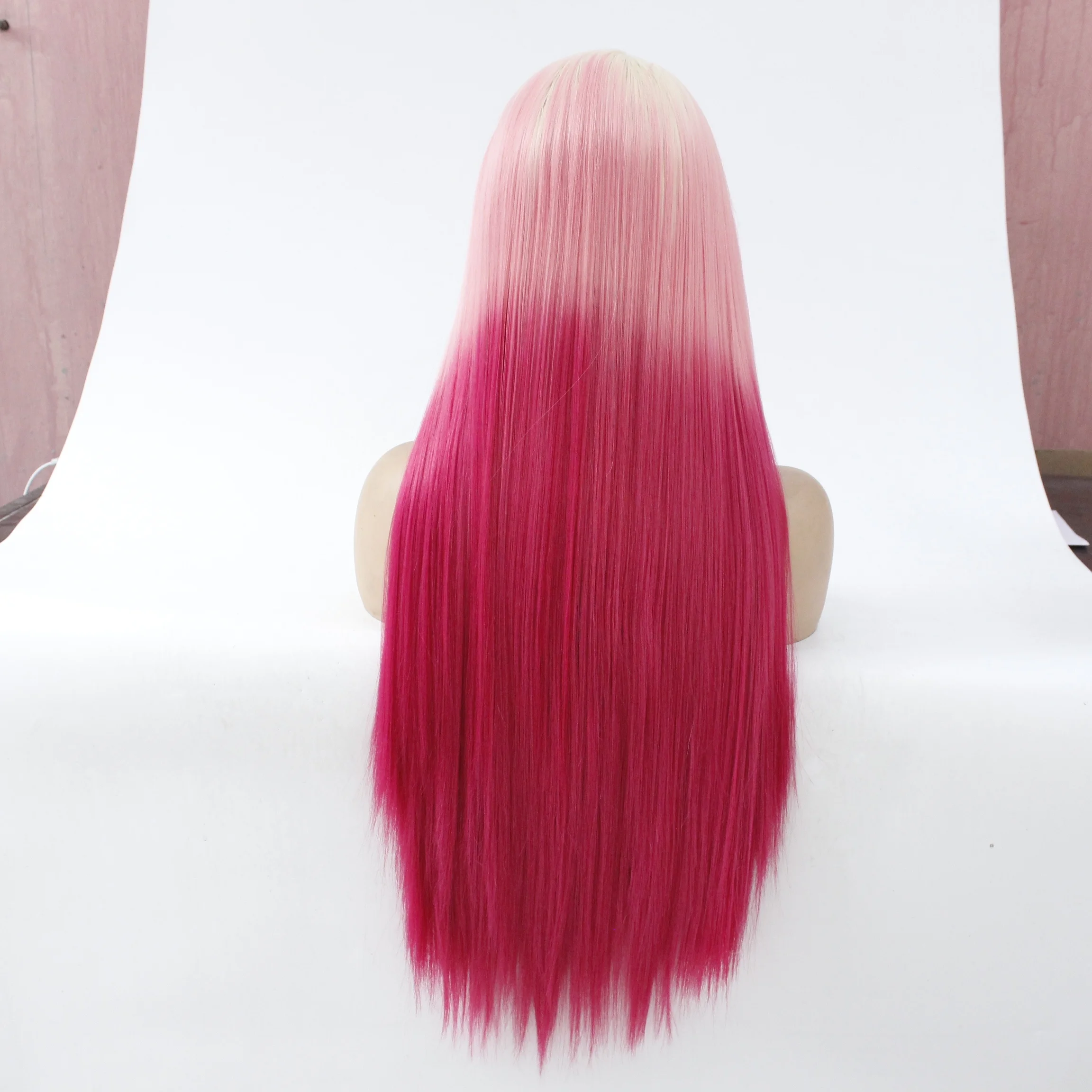 LINDALHAIR Ombre розовые красные супер длинные прямые парики глубокая средняя часть кружева Фронтальная парик несколько цветов длинный прямой