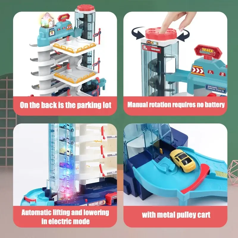 Hot Selling Assembling Building Set B/O Lifting Parking Lot With 8 Cars Slot Toys For Children
