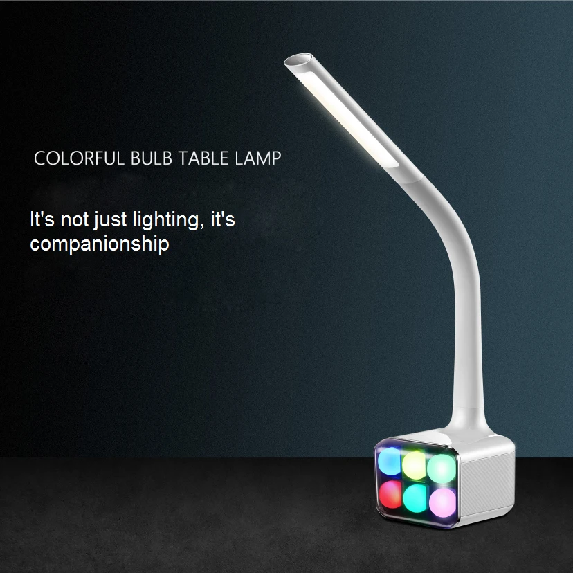 Smart New Design 5 Grade Brightness LED Table Reading Lamp With Colorful Atmosphere Light BT Speaker For Study Work Student Kid
