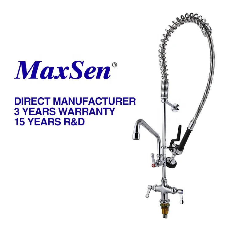 Deck Mounted Double handle Industrial Kitchen Taps Pre rinse Dish Sprayer Industrial Kitchen Taps