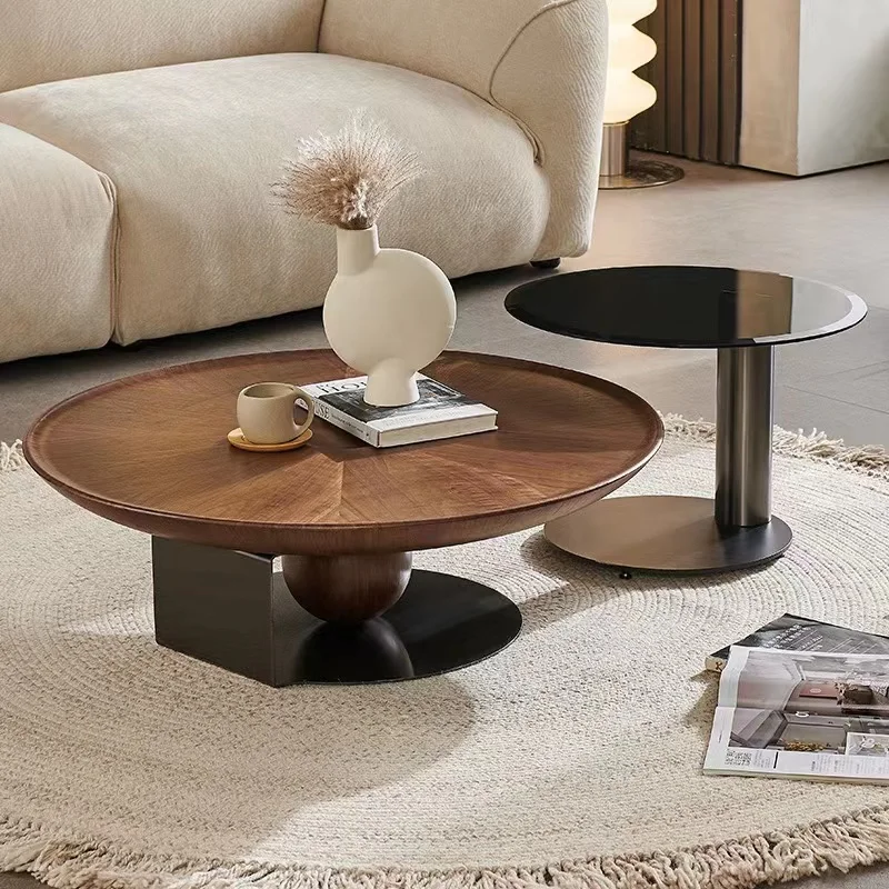 Italian Style Minimalist Solid Wood Round Coffee Table Light Luxury Exquisite Simple Living Room Side Table