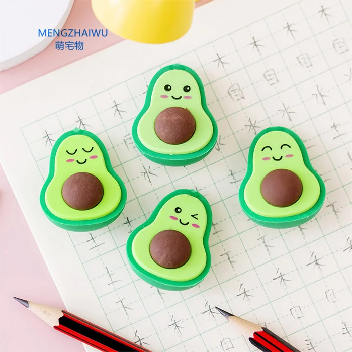 Yiwu cute stationery supplies kawaii eraser Cute avocado creative funny kawaii kids fruit eraser