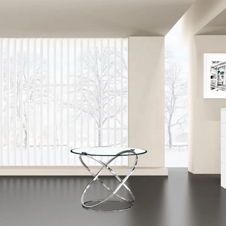 Restaurant kitchen glass top round dining tables stainless steel base furniture