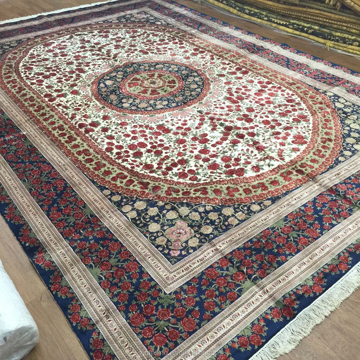Big Size Oriental Chinese Antique Carpet Large Handmade Hand Knotted Silk Rugs for Living Room with Peony Design