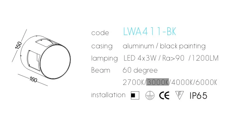 
LWA411-BK 60degree outdoor garden decorative 4 ways 4x3w aluminium painted black led outdoor wall lamps 