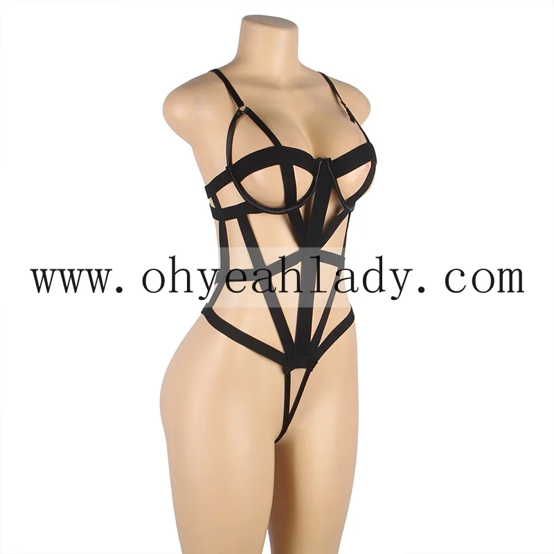 Wholesale New Arrivals ODM Package Box Black Sexy Cut Out Bondage Bodysuit Latex Lingerie Fetish Sexy