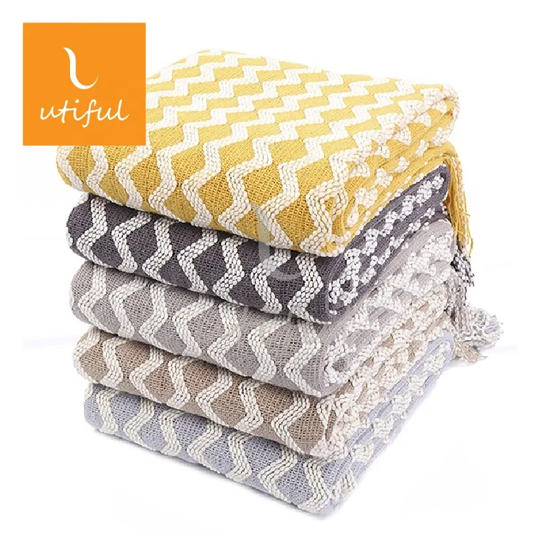 Portable cation two tones cable Knitting thread Throw Blanket for sofa