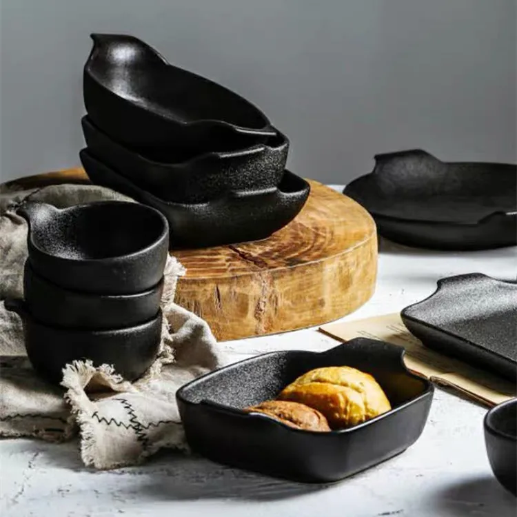 Nordic restaurant home kitchenware black baking pan unique matte design cheese ceramic bakewareIMG_4117(20210111-152451).JPG