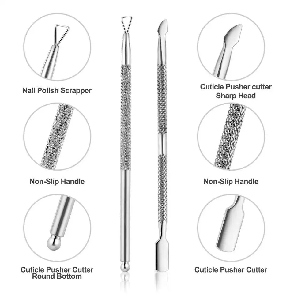 3 Pcs Manicure Set Stainless Steel Nail Cuticle Nipper Nail Pusher for Gel Polish Remover