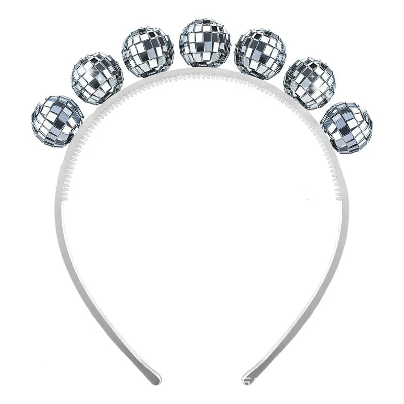 Silver disco ball earrings and vintage disco ball headband costume party accessories