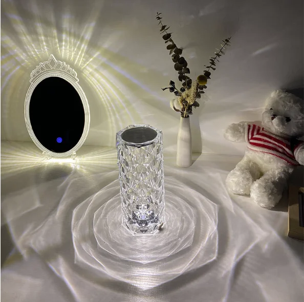 Touch switch usb charging rose diamond crystal light and shadow to create a romantic atmosphere led desk lamp