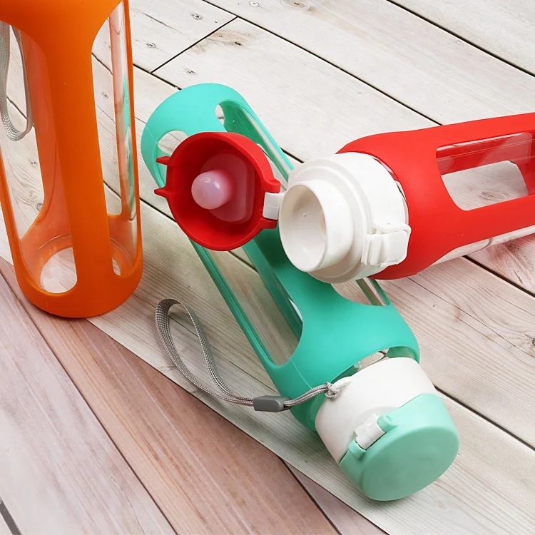 
550ml Portable Sports Glass Water Bottle With Silicone Sleeve 
