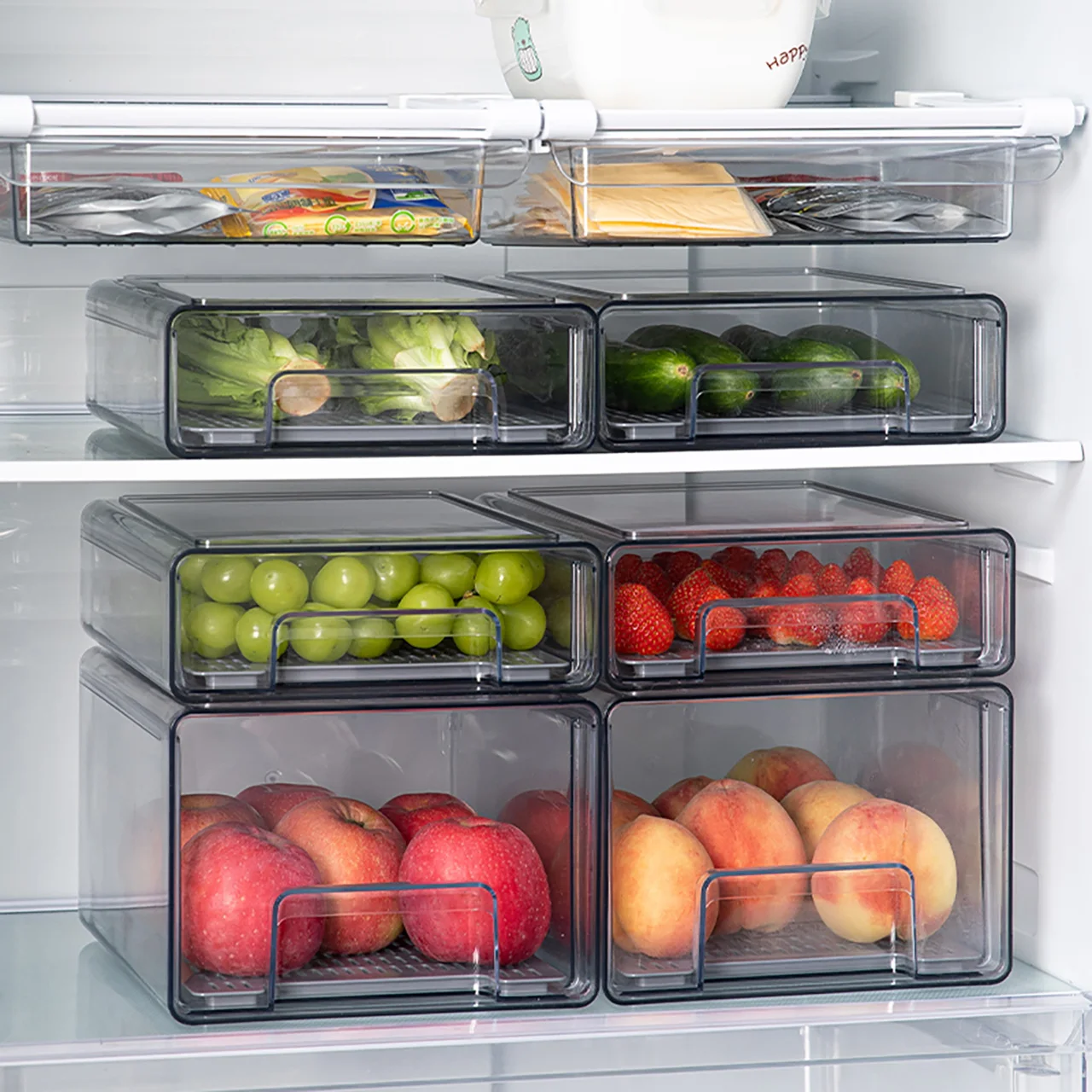 SHIMOYAMA Fridge Storage Organizer Box Refrigerator Stackable Pull Out Refrigerator Organizer Box