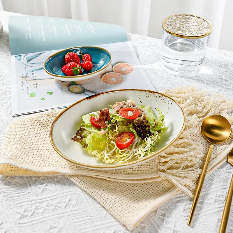 White Gold Rim Ceramic Plate Hotel Plates Sets Dinnerware Ceramic Durable Porcelain Hand Painted