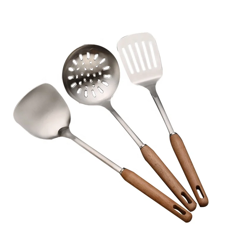 
Customizable Logo beech handle stainless steel kitchen accessories cooking utensil 