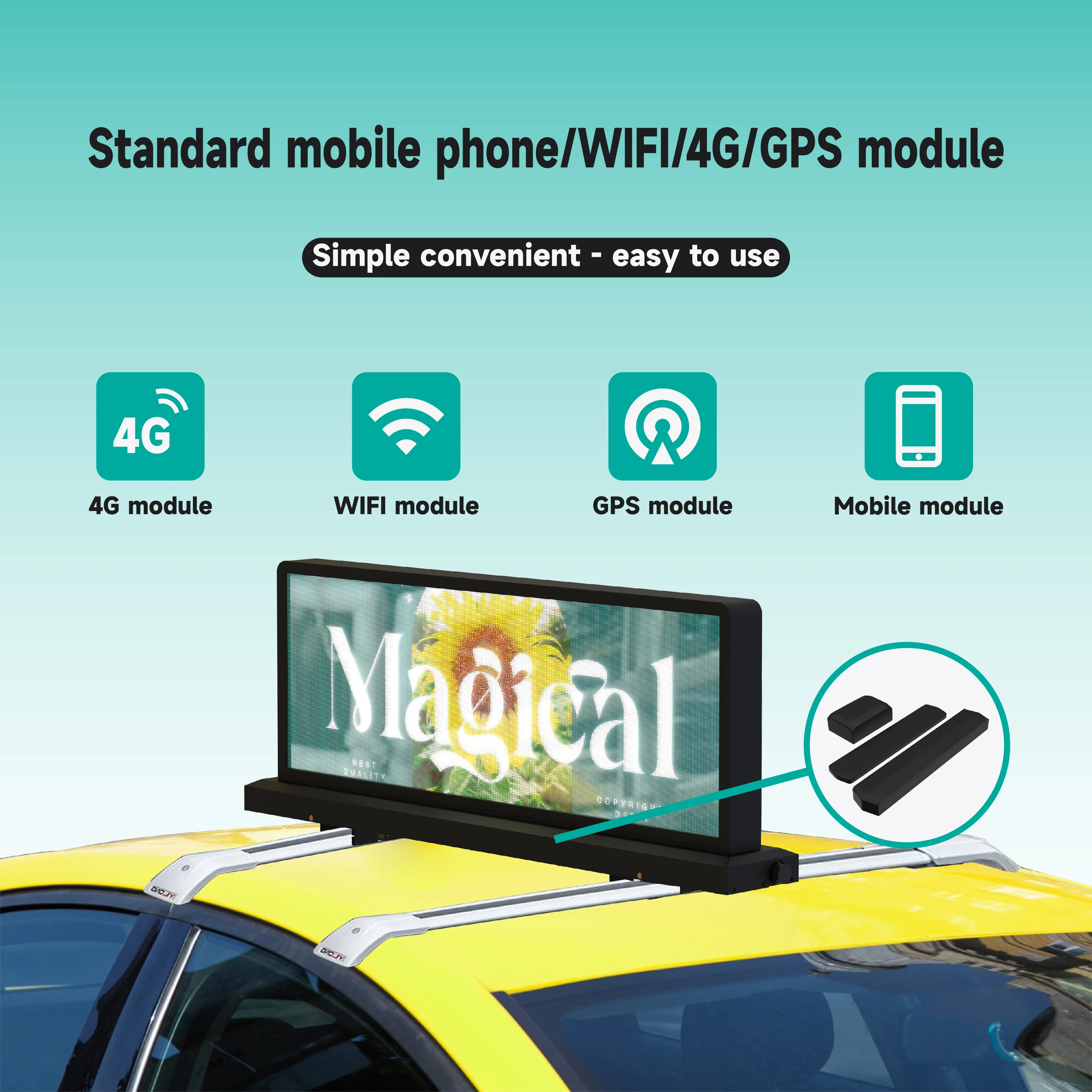 High Brightness P2.5 P3 P4 LED Taxi Top Outdoor Dual Sided Car Screen Digital Signage and Display