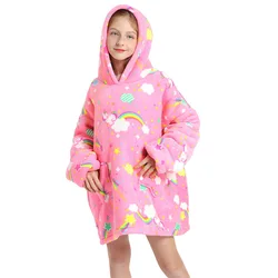 Children Printing Hooded Unicorn Blanket Kids Hooded Blanket