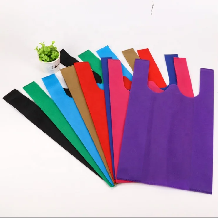 Wholesale Non woven vest bag supermarket shopping bag non woven t shirt custom logo bags packaging