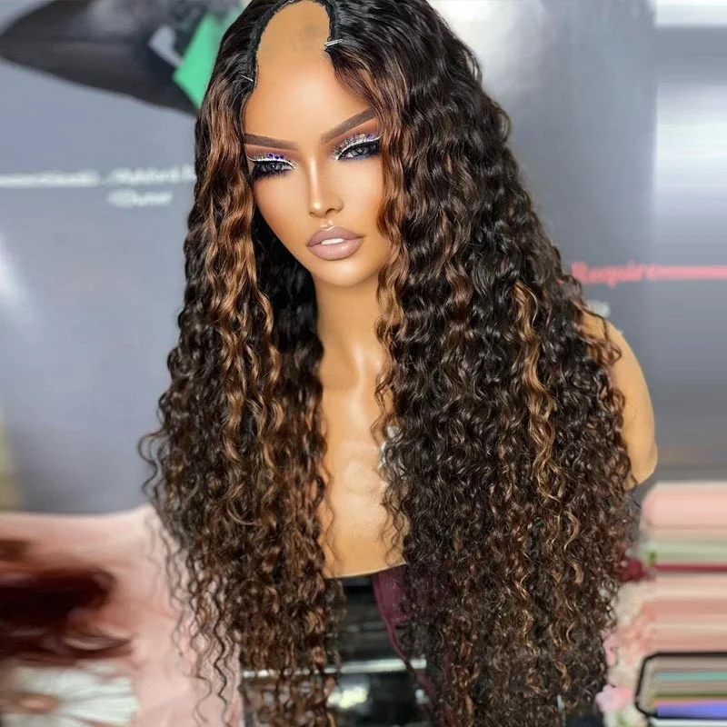 Highlight U Part Wigs For Black Women Natural Remy Kinky Yaki Straight Hair Wig Body Wave Curly V Part Wig Human Hair
