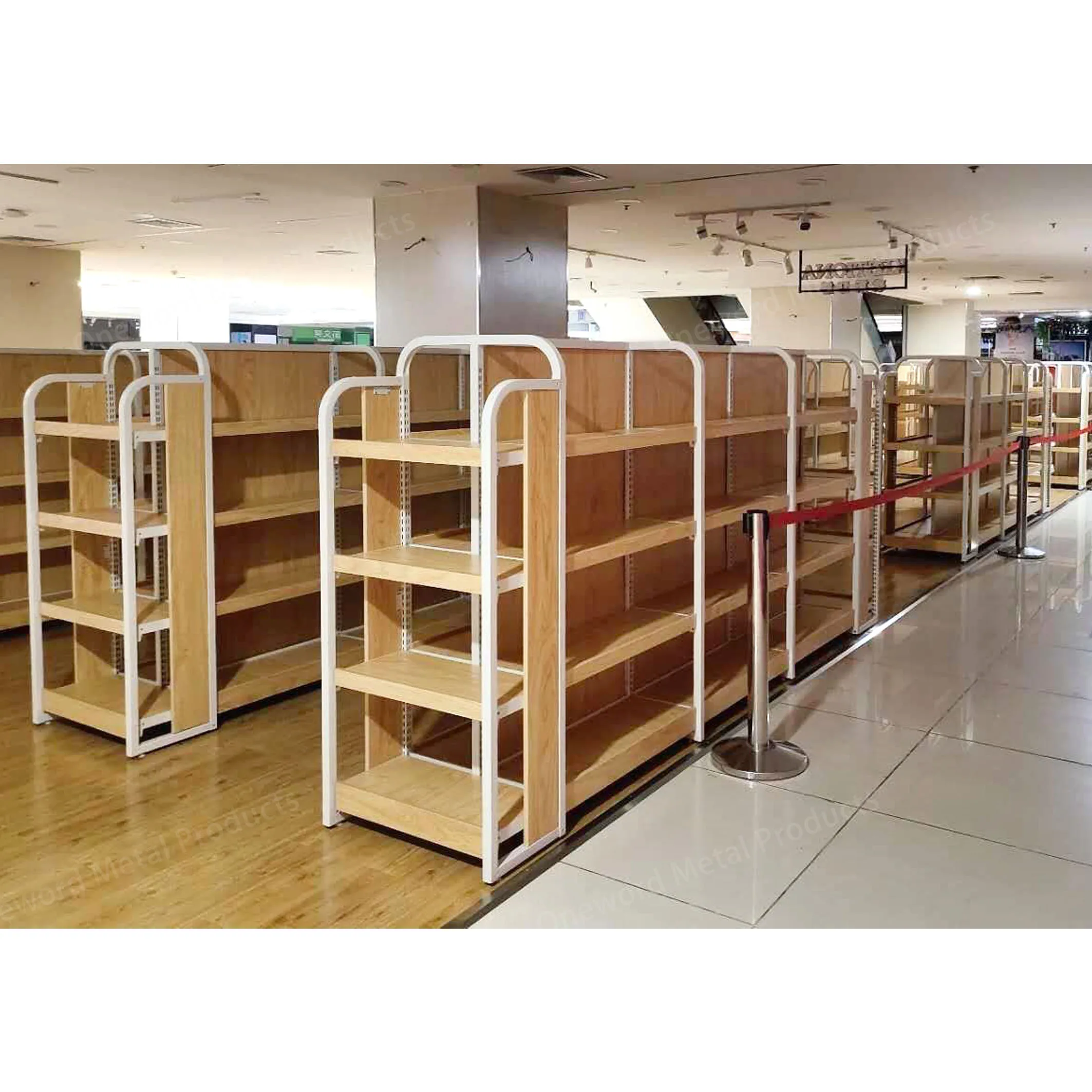 Customized Steel Wooden Supermarket Shelves Grocery Display Shelving Wood And Steel Racks Store Gondola For Sale