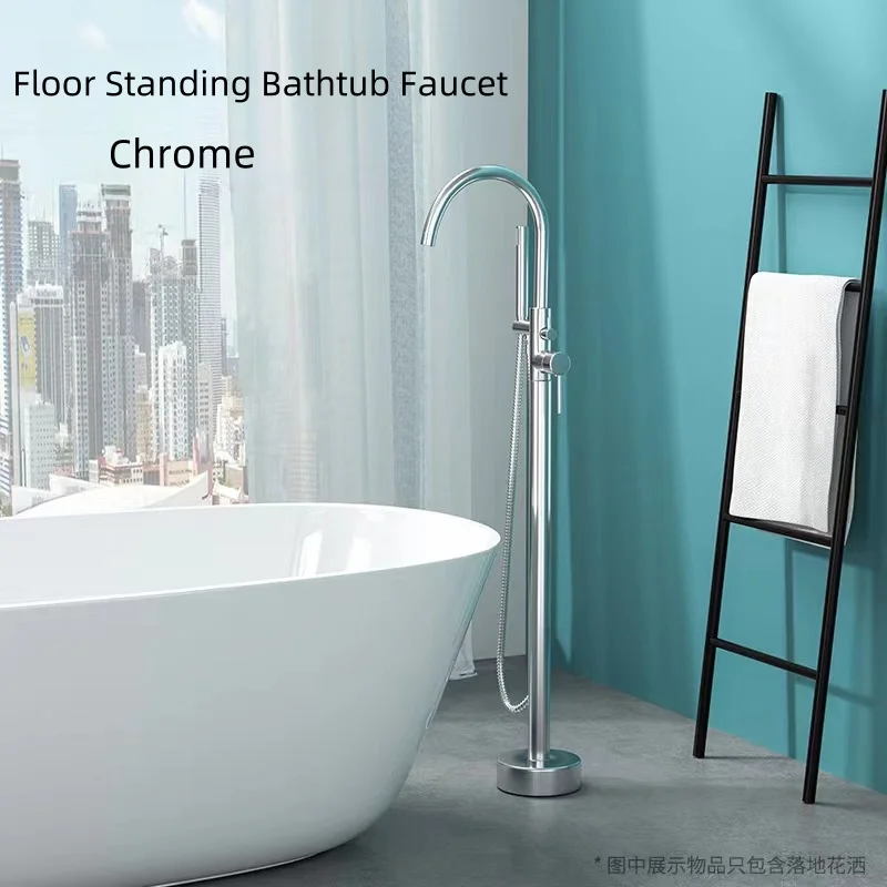 Hot Selling Elegant Design Brass Free Standing Tub Faucet With Hand Shower Chrome Plating Floor Mounted Bathtub Faucet