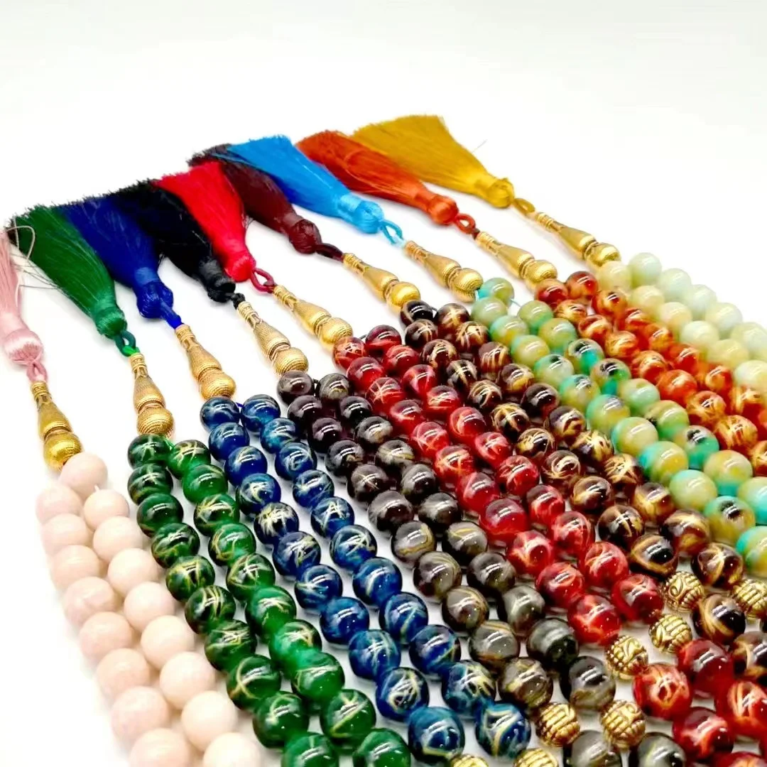 Muslim Prayer Beads Beads 33 10mm tassel colored flower beads handmade rosary bracelet Tasbih