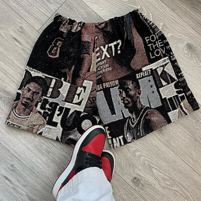 YYSY Wholesale Anime pattern stitching woven mens shorts Blanket Jacquard tapestry custom shorts