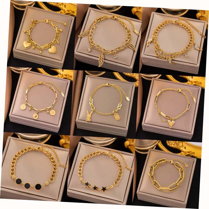 Stainless Steel  Gold Color Thick Chain Bracelet For Women Fashion Charm Link Bangle Jewelry Party Wedding Gifts