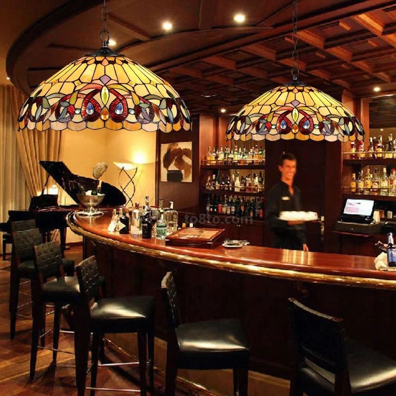 40CM Vintage Style Stained glass Tiffany Lamps Led Hanging Lamp LED lights Tiffany Stained Glass Chandelier Pendant Light