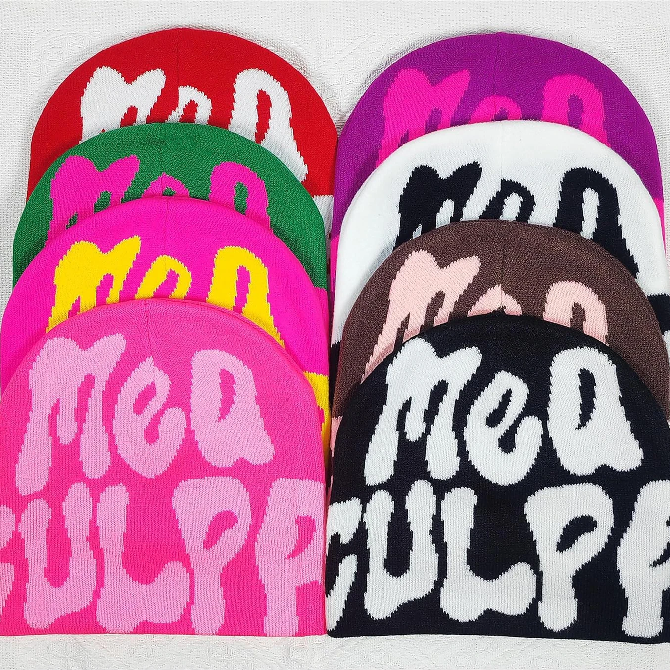 Wholesale Unisex All Over Print Winter Skull Cap Knit Custom Logo Acrylic Knitted Y2K Gothic No Cuffed Beanie Hats