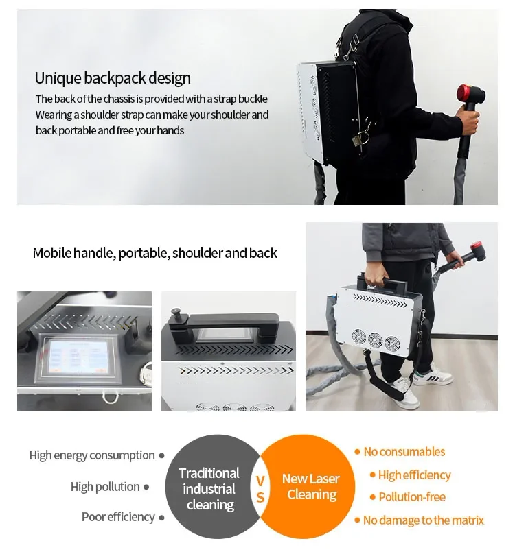 Easy operate mobile laser cleaning machine tyre mould and pipe cleaner with Cleaning head