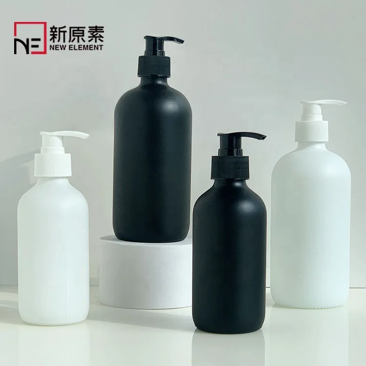 boston round 250ml 500ml shampoo shower gel cream packaging frosted white matte black glass foam pump bottle