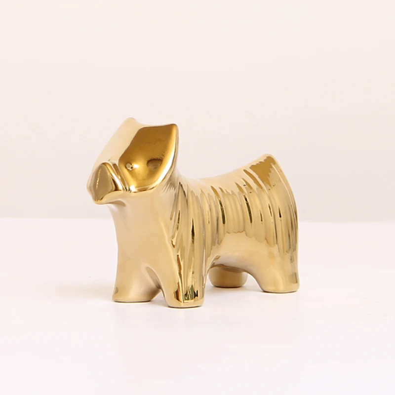 golden ceramic art dog craft statues figures sculpture decorative ornaments for home office decoration creative gift