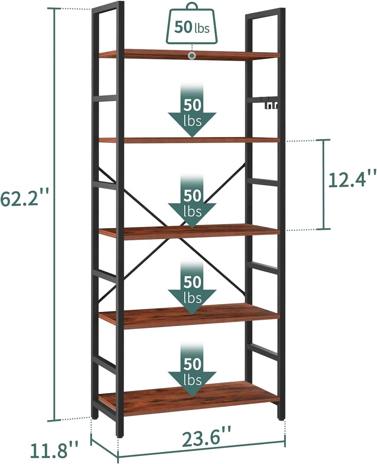 Tall Book Shelf Modern Bookcase for CDs/Movies/Books, Rustic Book Case Industrial Bookshelves Book Storage Organizer