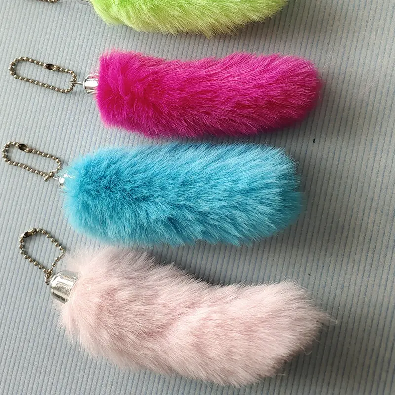 dyed lucky rabbit feet fur key chain pendant custom plush decoration rabbit foot keychains