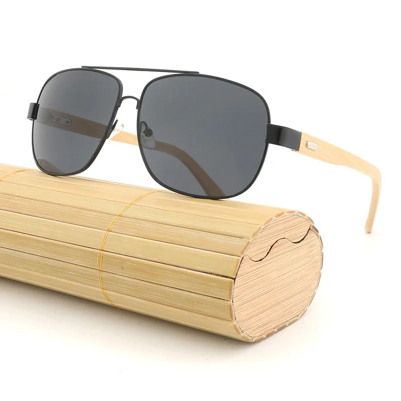 Новинка Классические поляризованные солнцезащитные очки из металла и дерева бамбуковые женские прямоугольные UV400 ручной работы