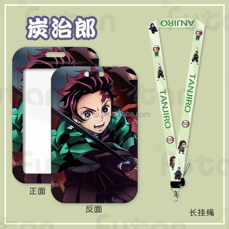 Cute Cartoon Demoned Slayers Neziko tanjino Card Holder Lanyard Anti-Lost Name Badge Bus Work ID Card Case with Lanyard