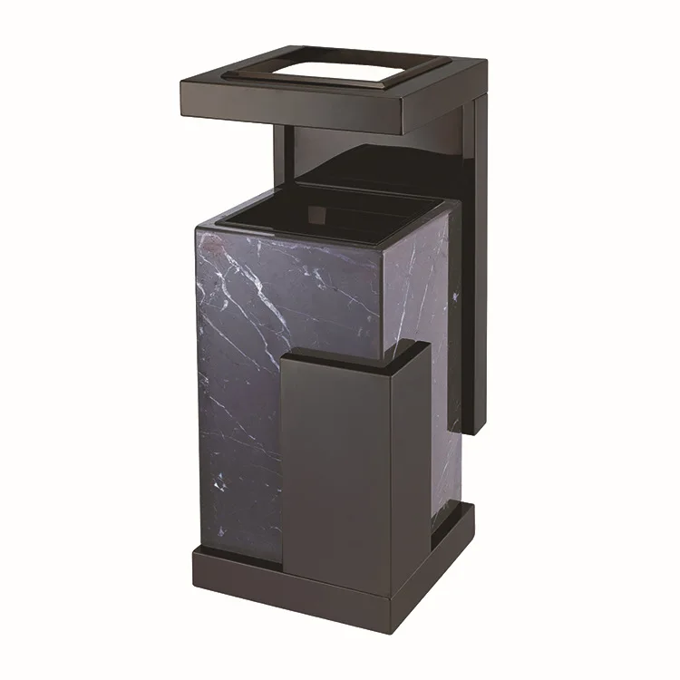Luxury Design Stone Square Stainless Steel Garbage Bin European Big Size Lobby Trash Bin