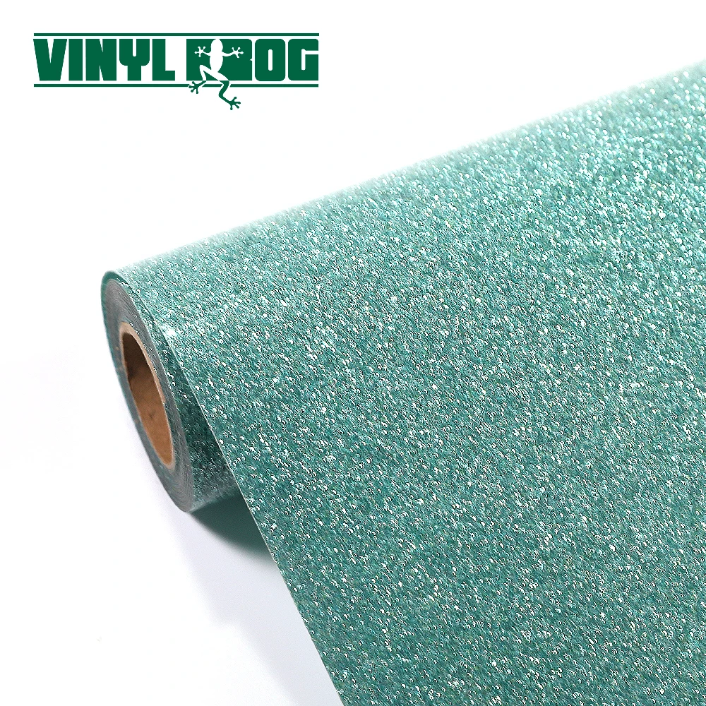 The frog brand wholesale high quality rolls htv textile fabric pvc glitter Green lakeheat transfer vinyl for clothing