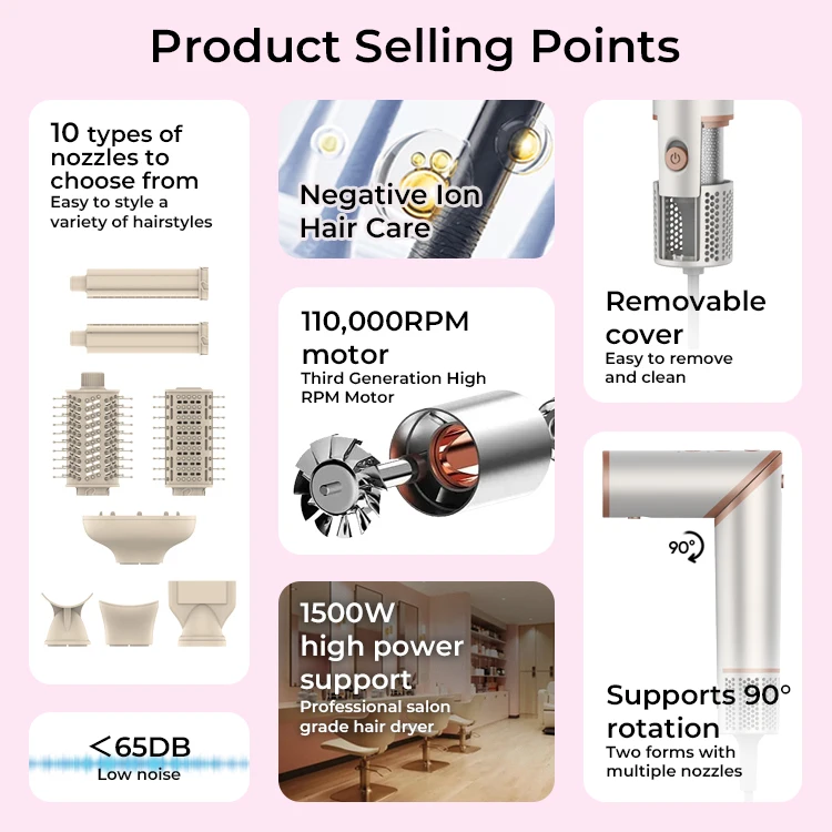 Hair Styler  High-Speed Hot Air Hair Dryer Styler with Blower and Brushes for Home or Salon  8 in 1 Multi Hair Styler