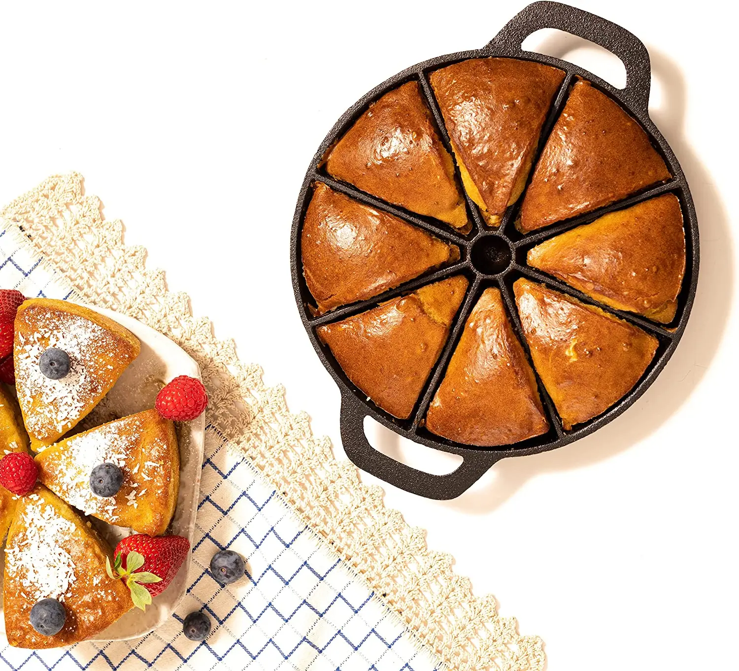 Pre-Seasoned 8-Impressions Cornbread Biscuits Scones cast iron cornbread wedge pan recipes