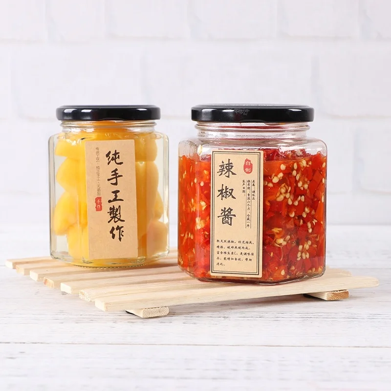 45-730ml Unique Empty Hexagonal Jam Container Honey Glass Jars With Screw Metal Lid