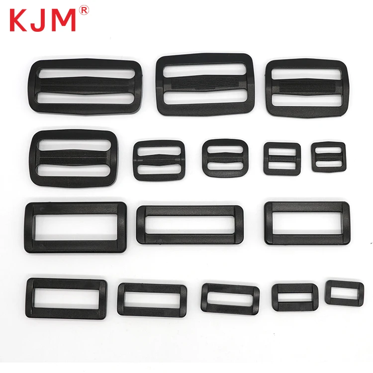 KJM Buckle Manufacturer Free Sample 1 Inch Black Pom Recycled Plastic Side Release Buckle Adjustable Tri-glide Slide and D Ring